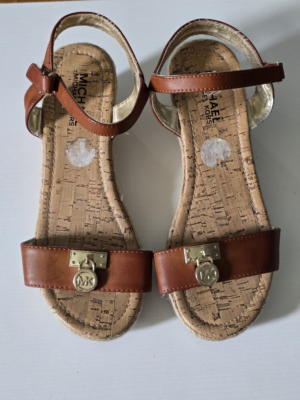 Michael Kors Brown Leather Cork Sandals Kids 5 (Women's 6.5)